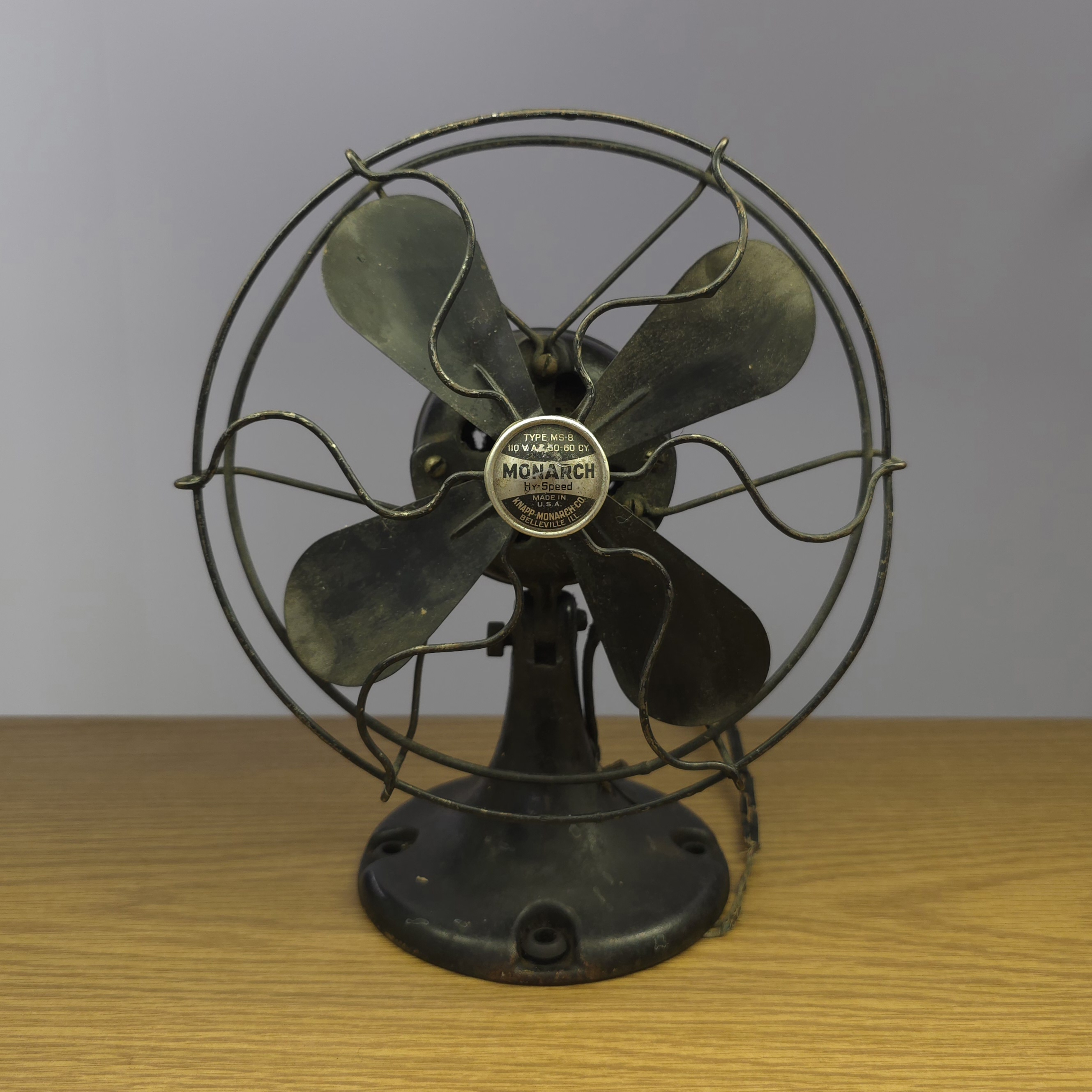 Vintage Monarch 3-Speed Electric Desk Fan – Metal, Industrial