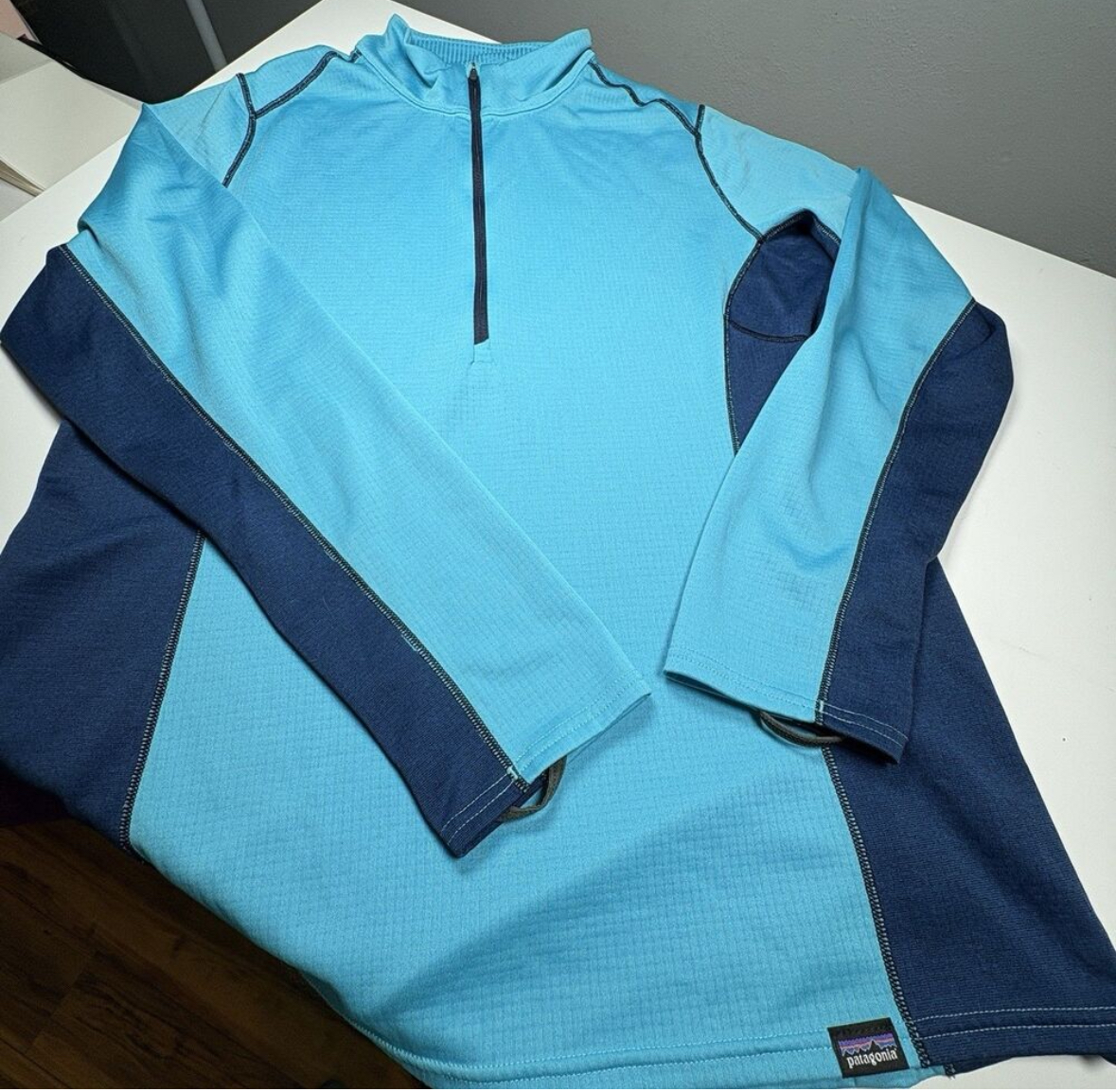 PATAGONIA WOMEN'S CAPILENE BASE LAYER PULLOVER TOP SIZE Large Teal & Navy
