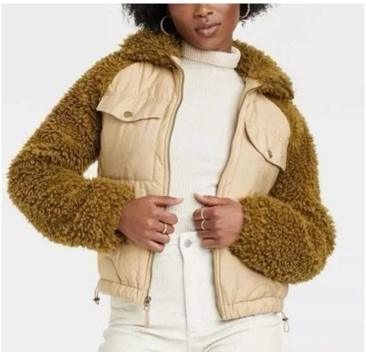 Universal Thread Quilted Moto Jacket Puffer Teddy Faux Fur