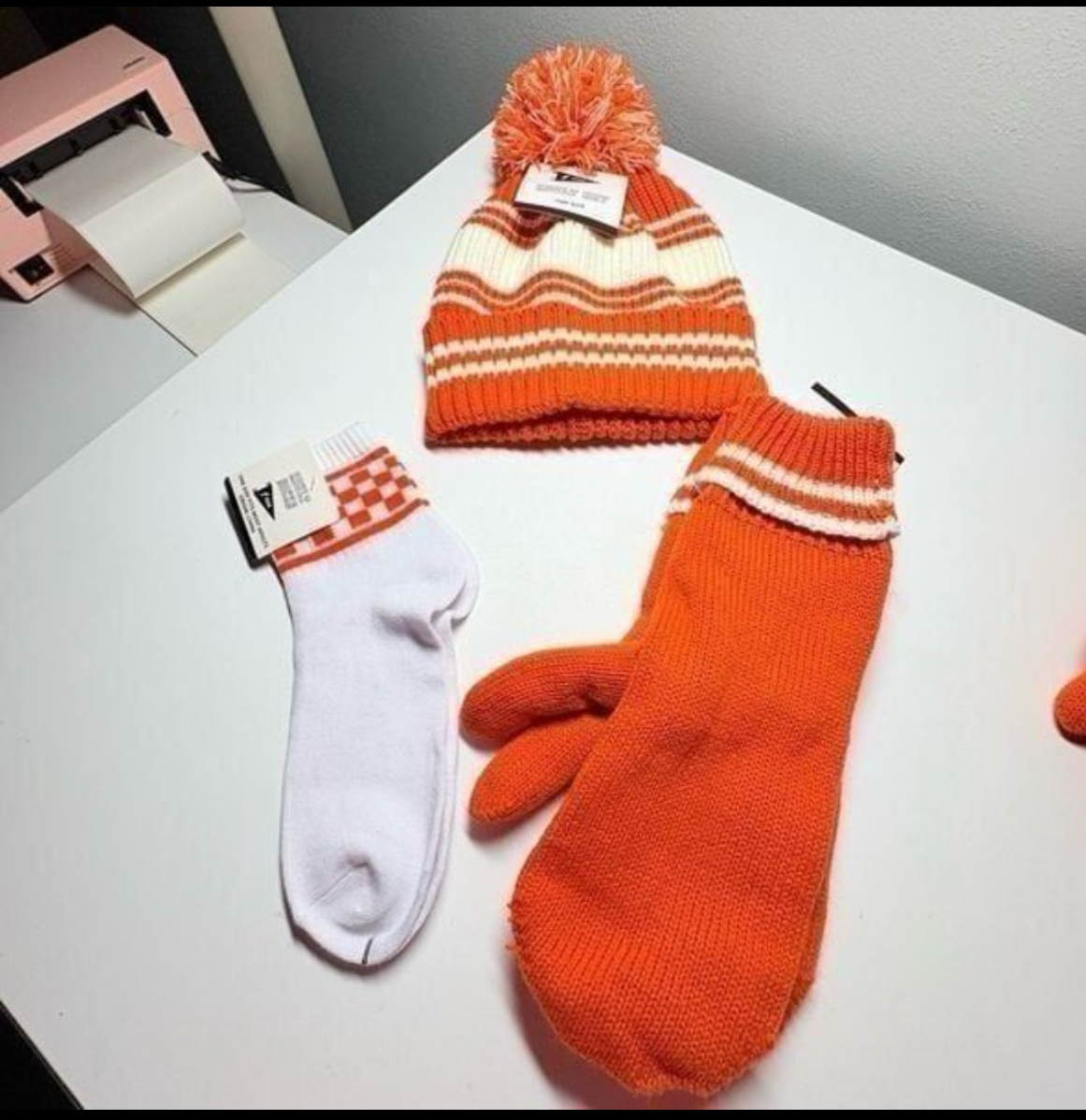 Orange & white Adult beanie, mittens, socks, football, nfl, college, Vols, Bear