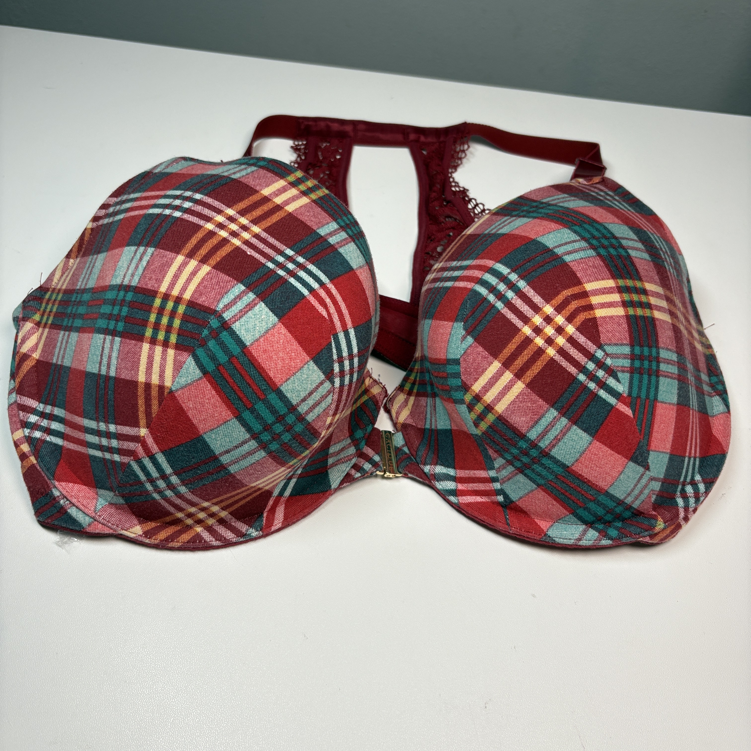CACIQUE Womens Bra 40DDD Plaid Racerback Front Clasp T-Shirt Lightly Lined
