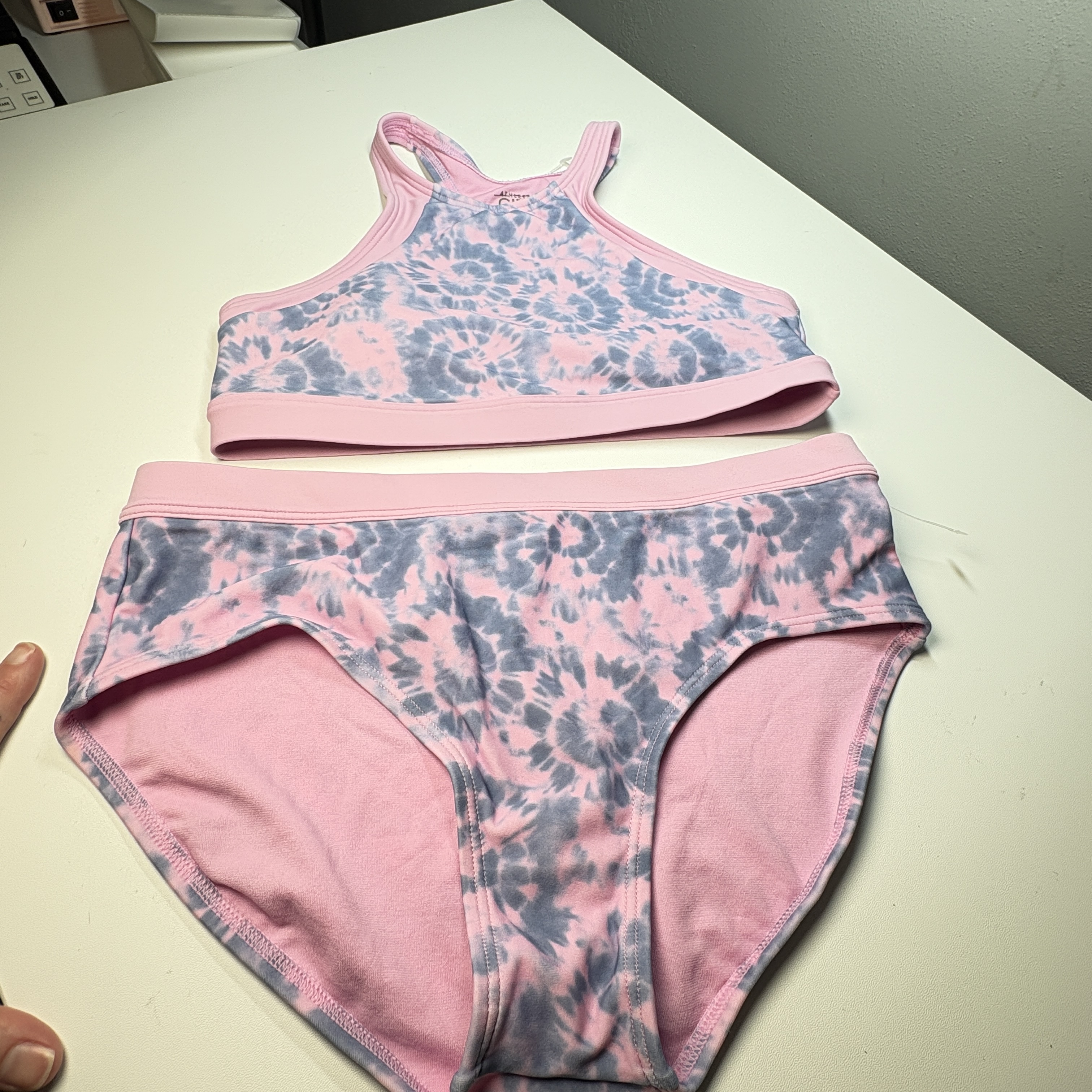 Athleta Bikini Set Girls Size 14/16 XL XXL Tie-Dye High Neck Active Swim