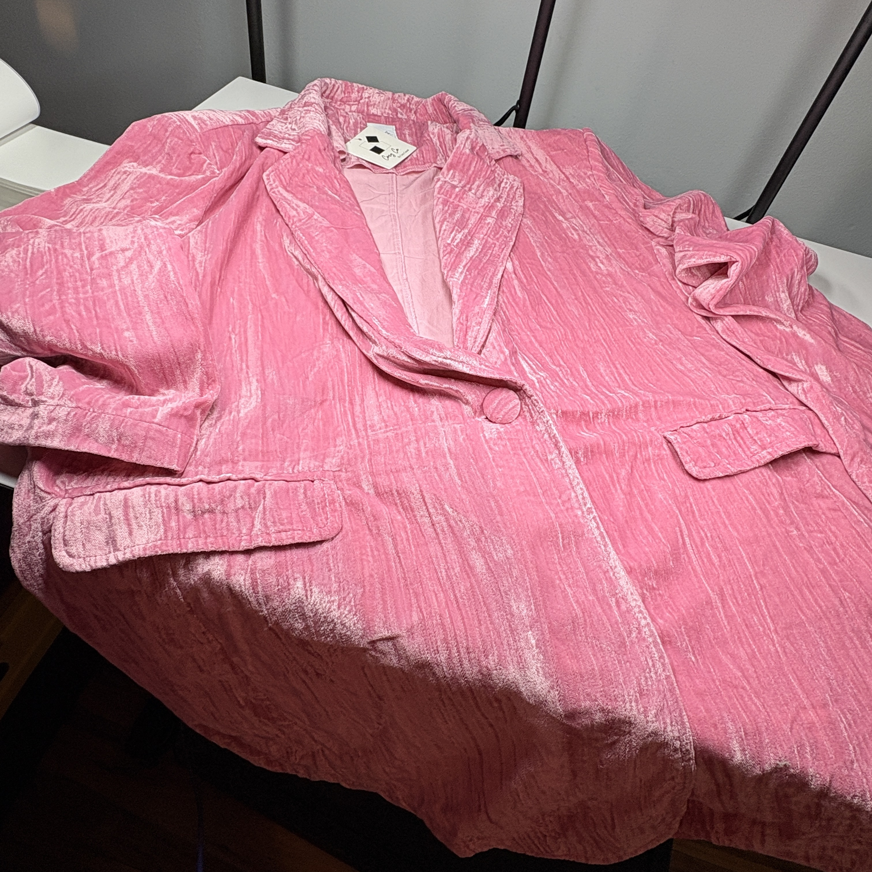 NWT Cozy Co. Blazer Womens Size 3X Pink Party Velvet Crushed Texture Eventwear