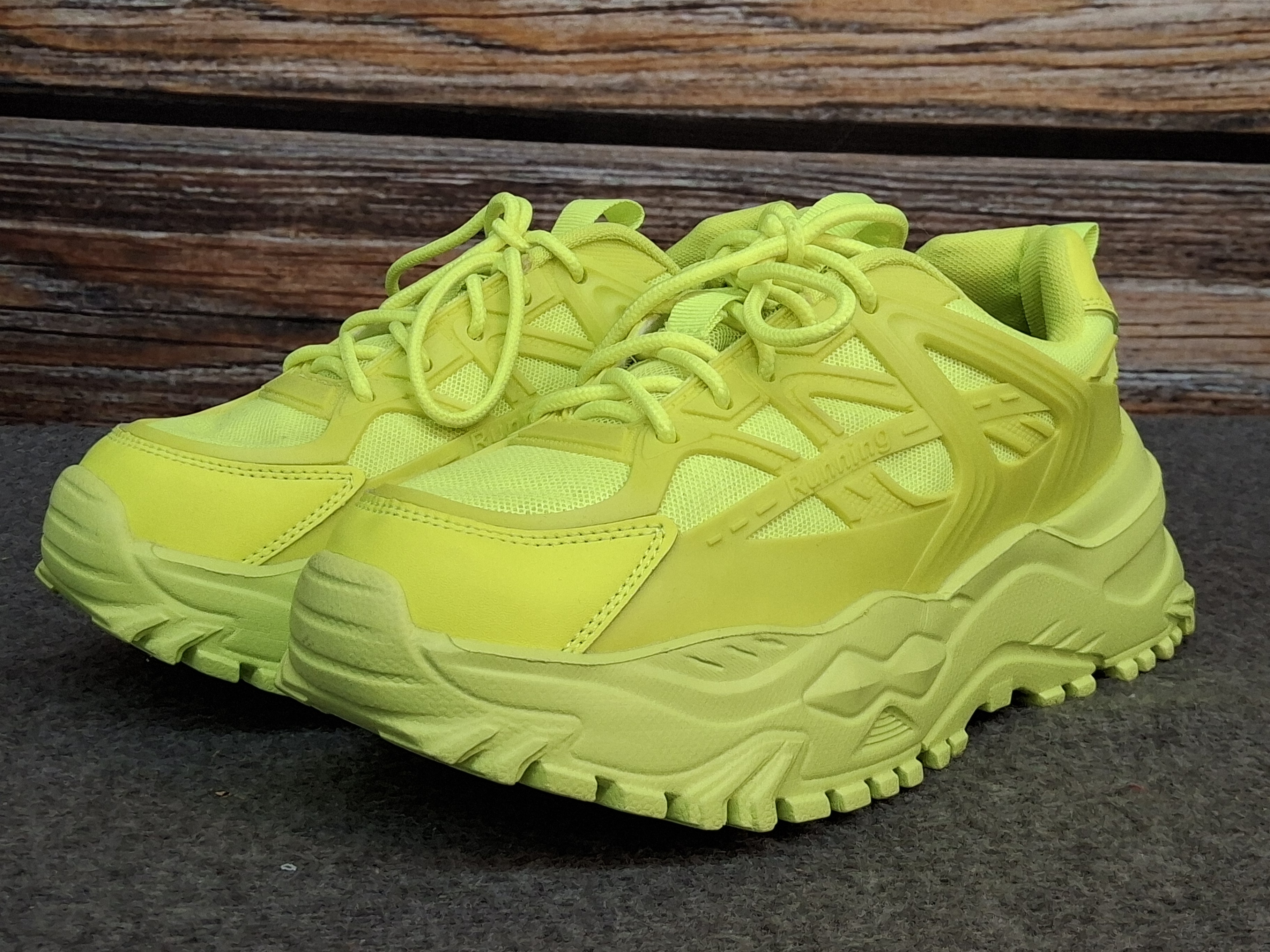 Neon Yellow Chunky Running Sneakers – Unbranded