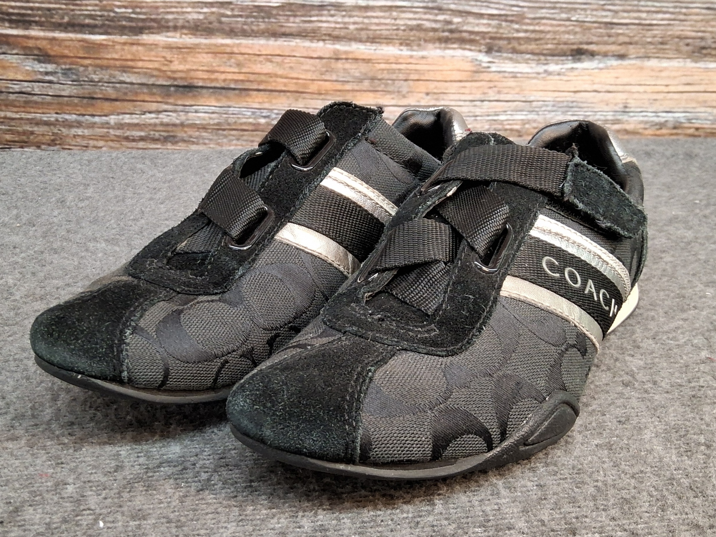Coach Black Signature Jacquard Sneakers with Silver Stripes