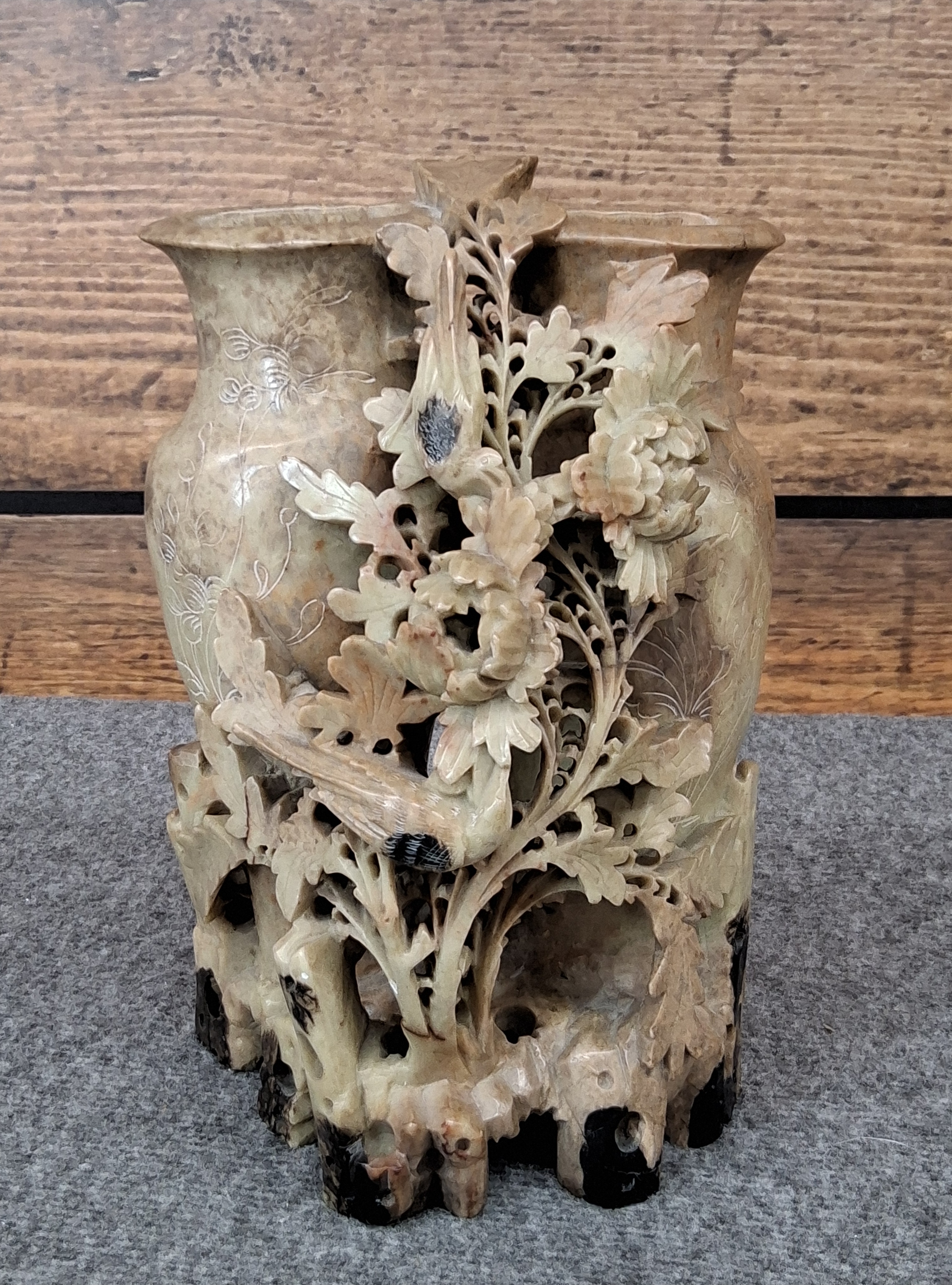 Chinese Hand-Carved Stone Duel Vase