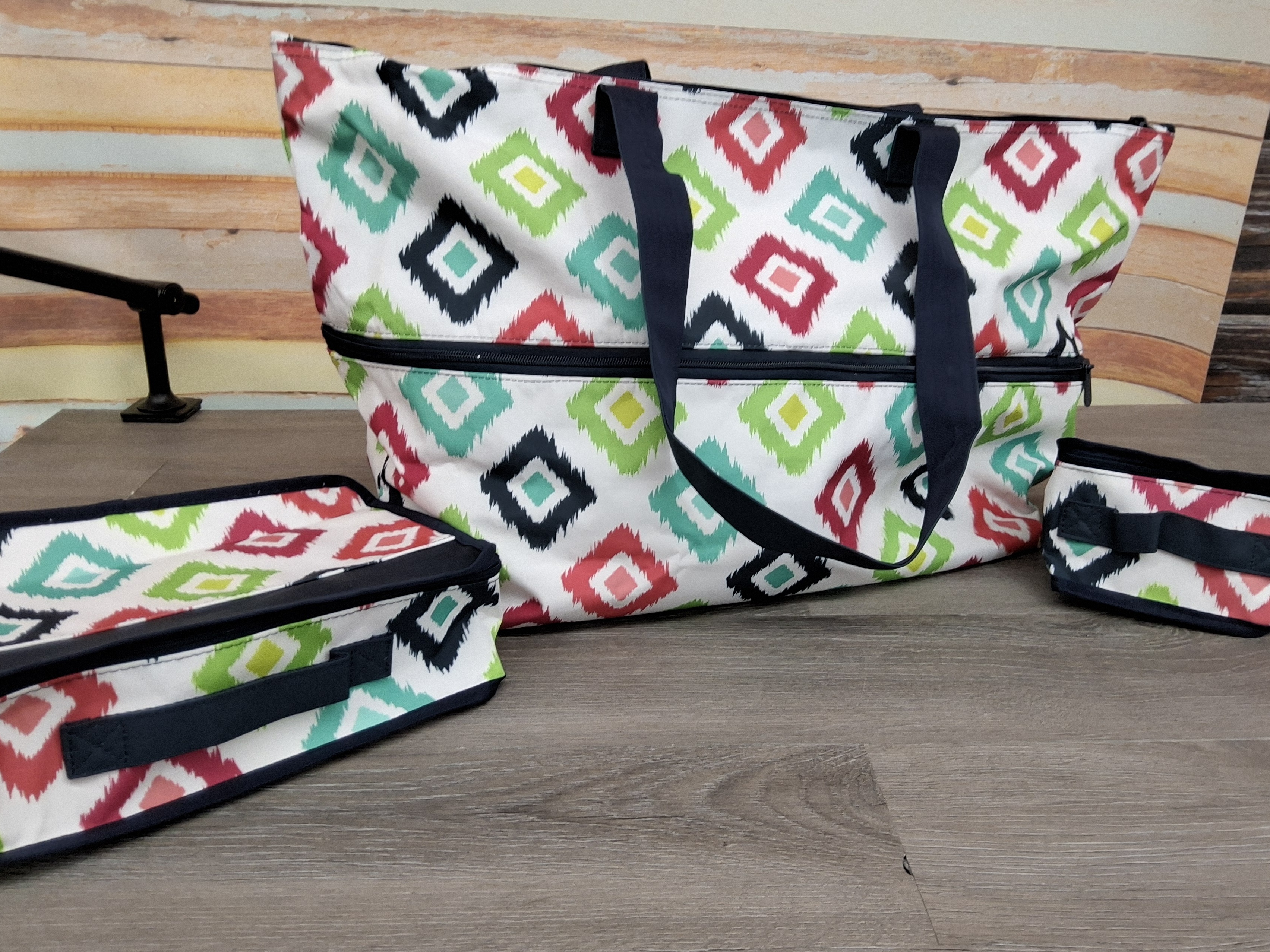 Colorful Ikat Print Travel Tote with Matching Organizers (3pc Set)