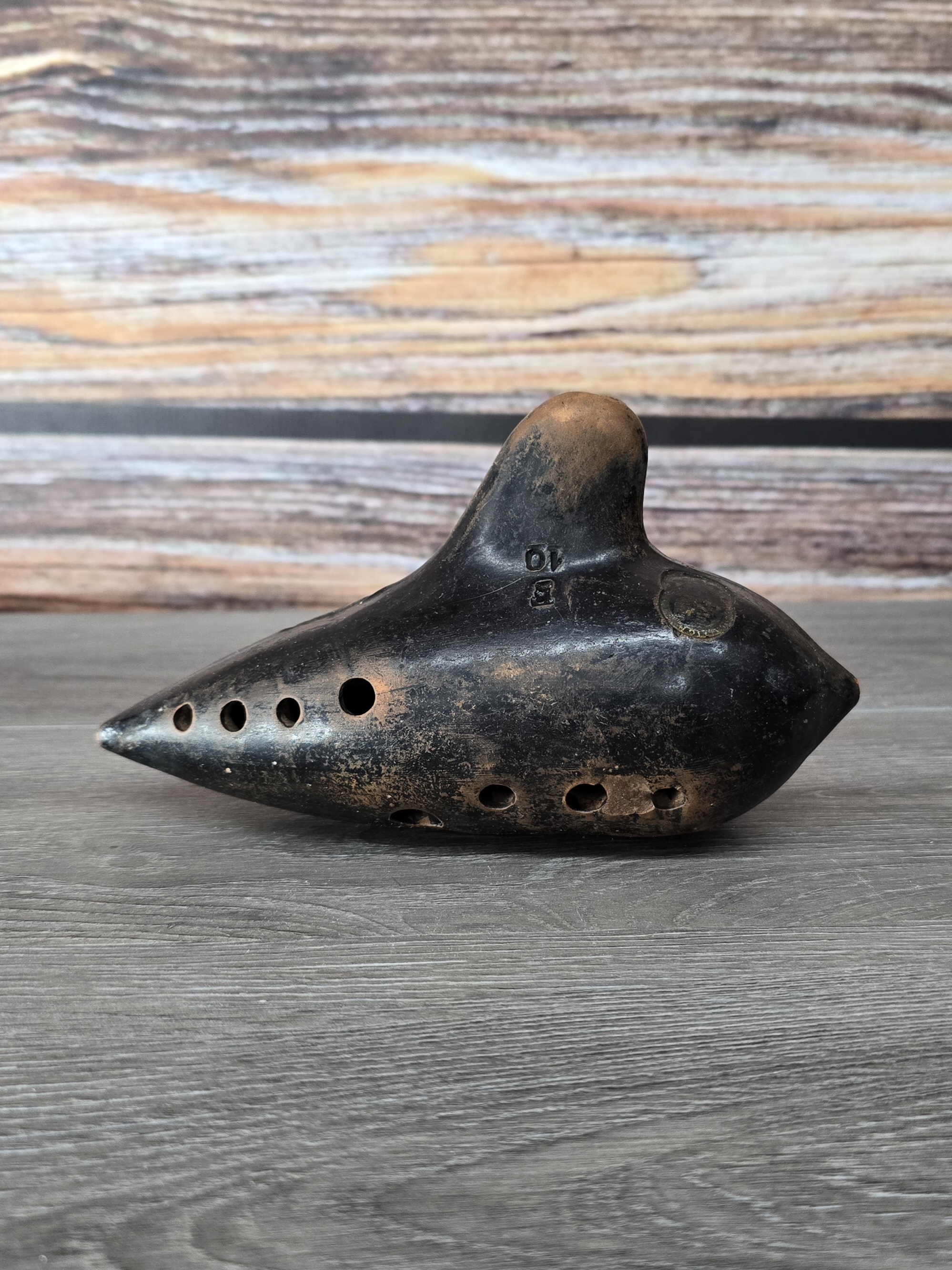 Vintage Clay Ocarina Folk Wind Instrument Antique Ceramic Flute 7.75"