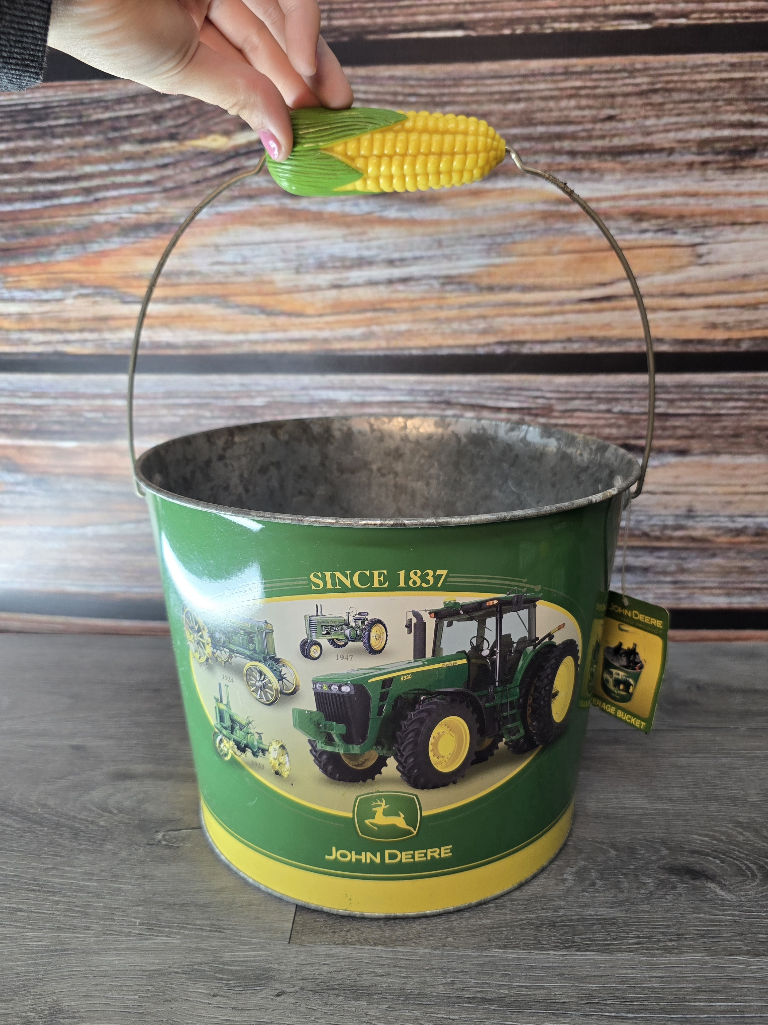 John Deere Beverage Bucket Ice Bucket Corn Handle Since 1837 Tin Box Co