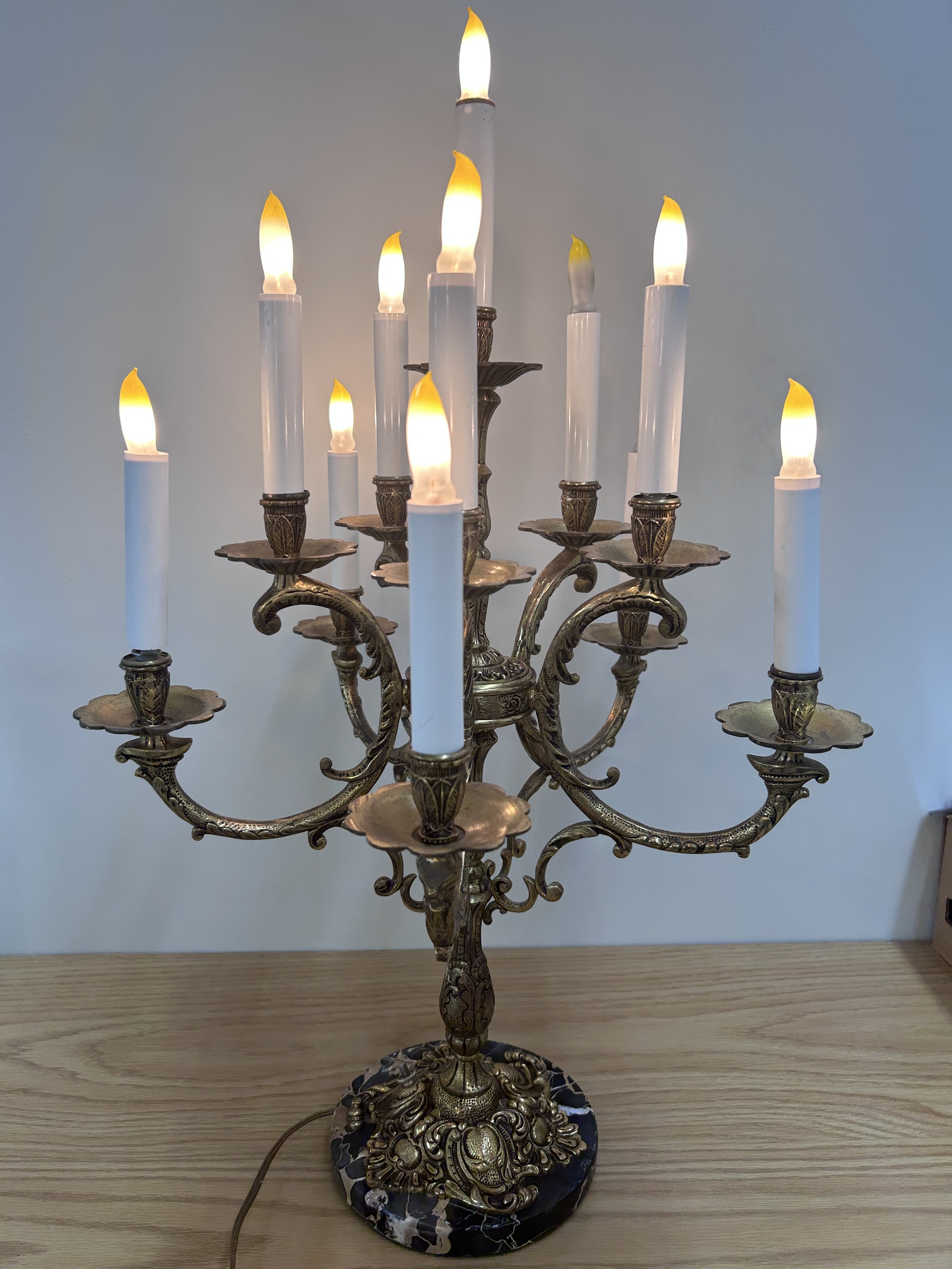 Vintage Ornate Electric Candelabra Lamp – Gold Tone with Marble Base