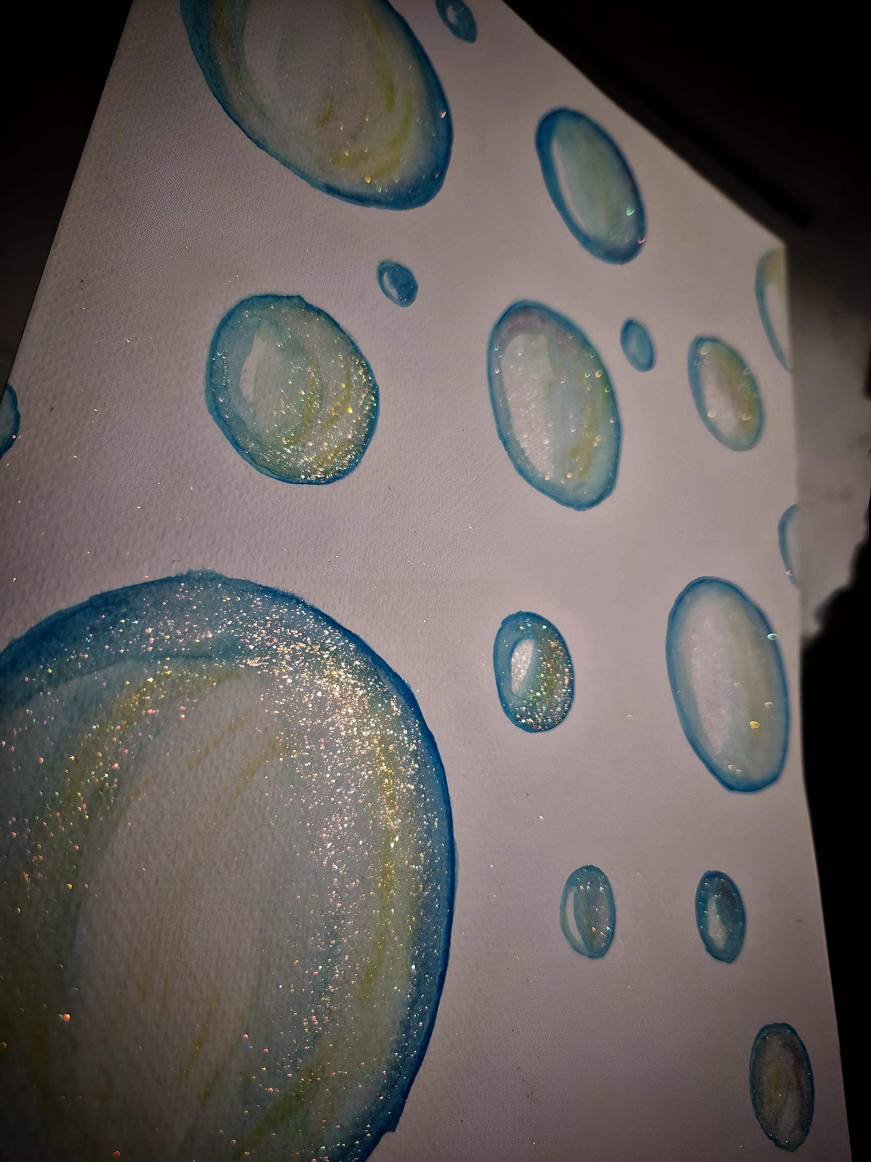 🫧"Bubbles" Glittery Watercolor Painting 8.5x11🫧