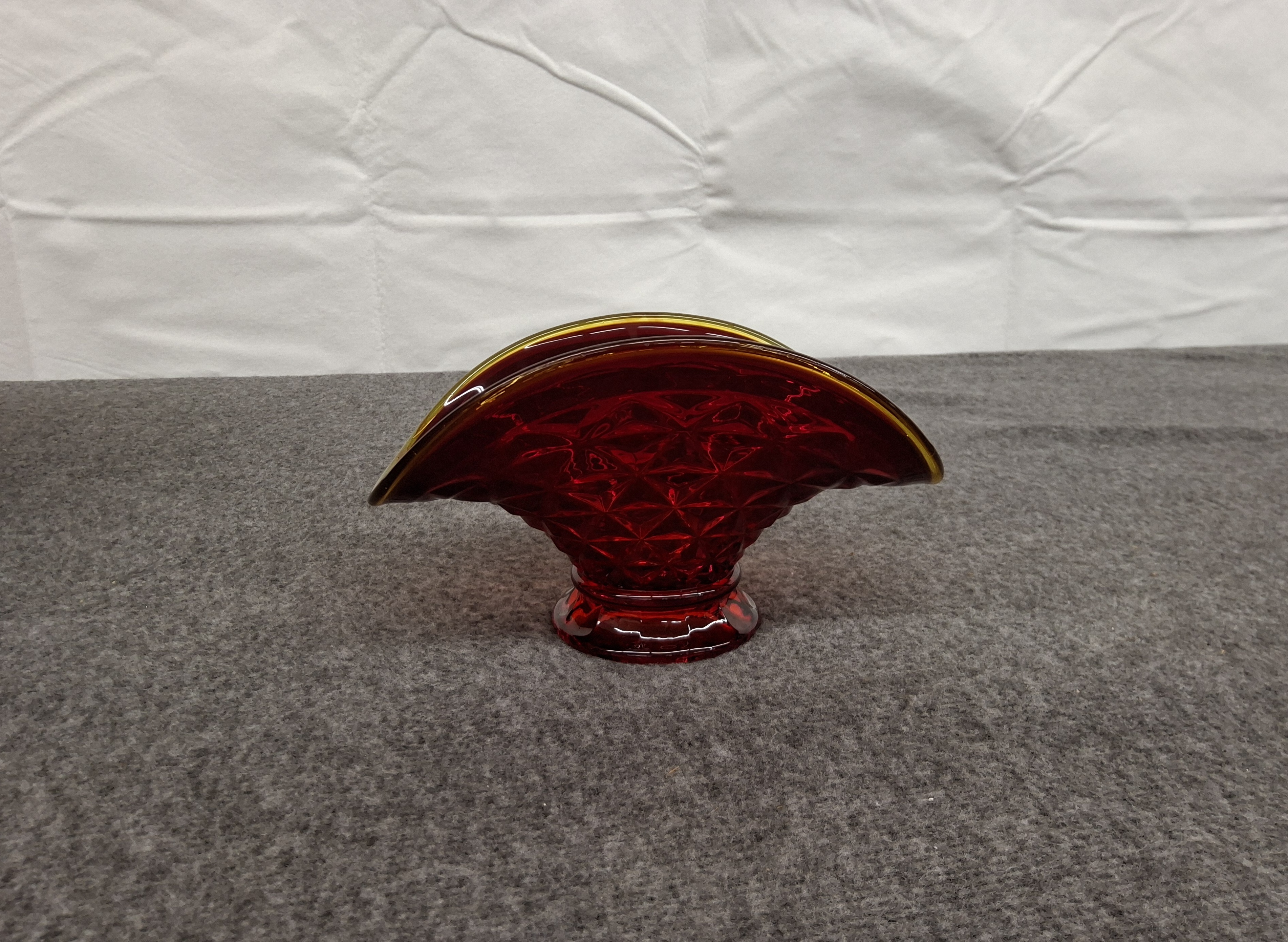 Vintage Ruby Red Diamond Pattern Art Glass Dish