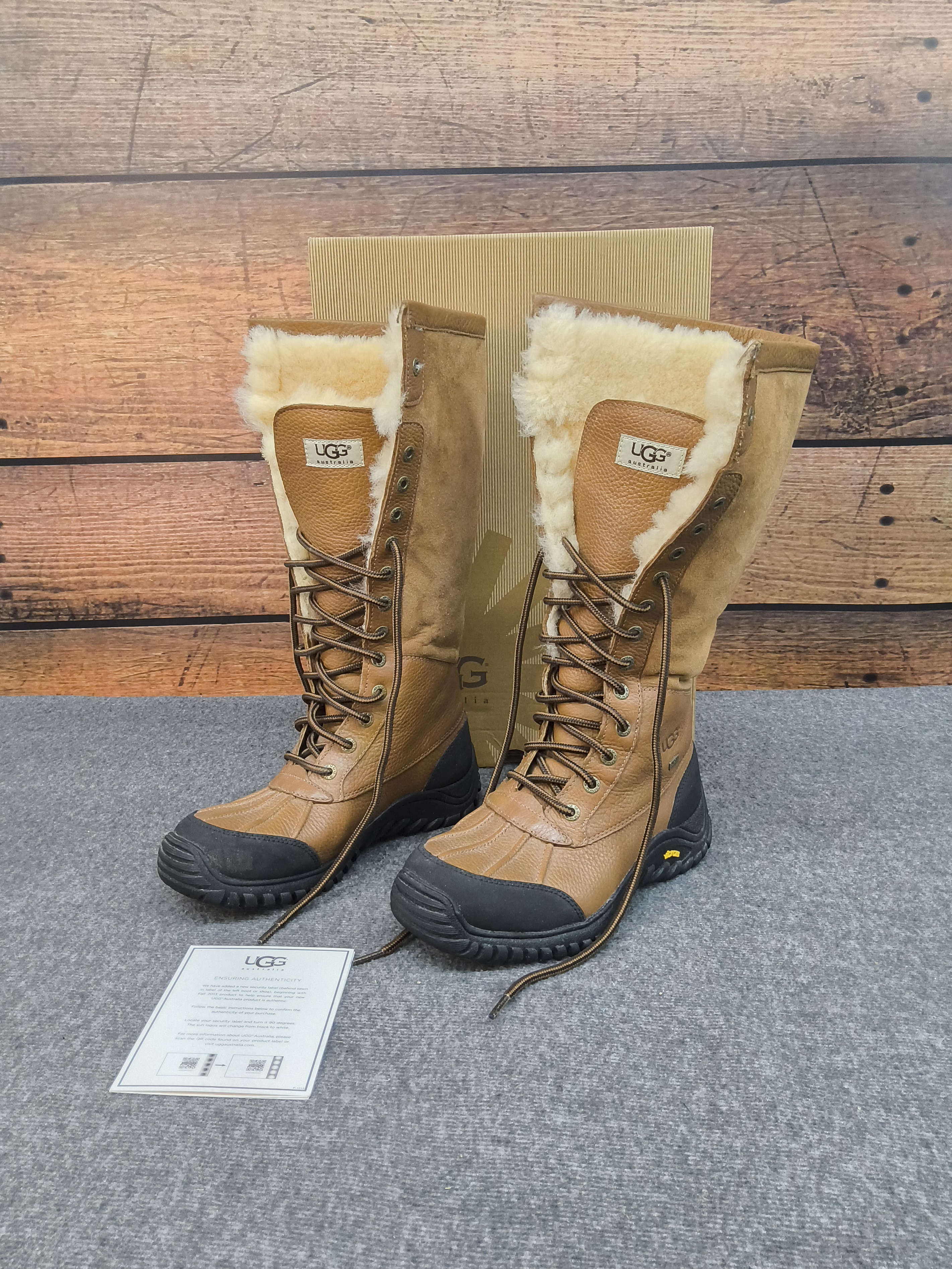 Ugg Tall Brown Leather Winter Snow Boots, Women's Size: 7.5