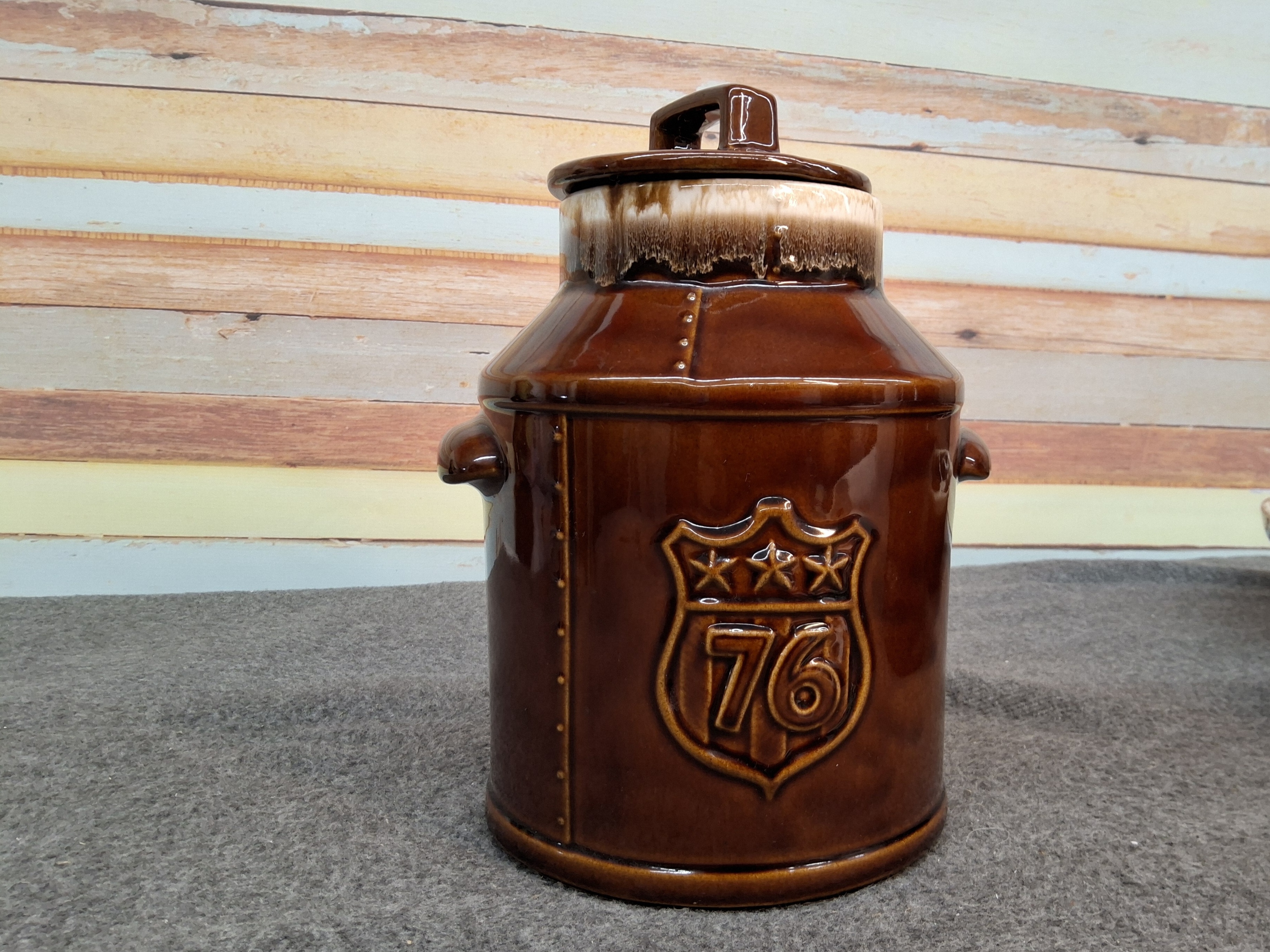 Year 1976 Brown Glossy Glass Bell Shaped Lidded Cookie Jar